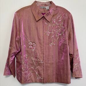 Blutique Rose Pink Shimmer Floral Embroidered Beaded Jacket 2X
